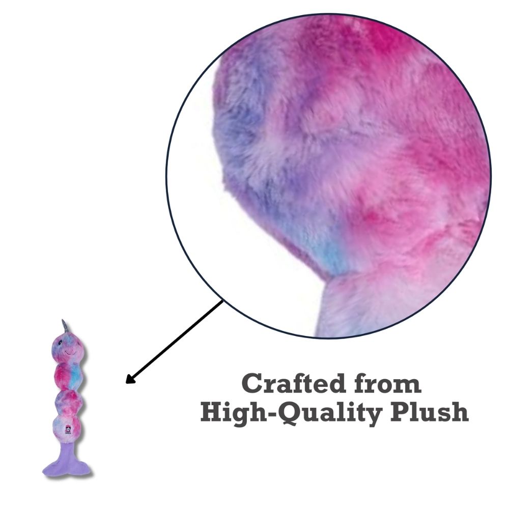 Tie Dye Skinny Narwhal Magical Creature Plush Dog Toy – with Squeaker & Crinkle Paper for Fun Play - Elite Pet Collective