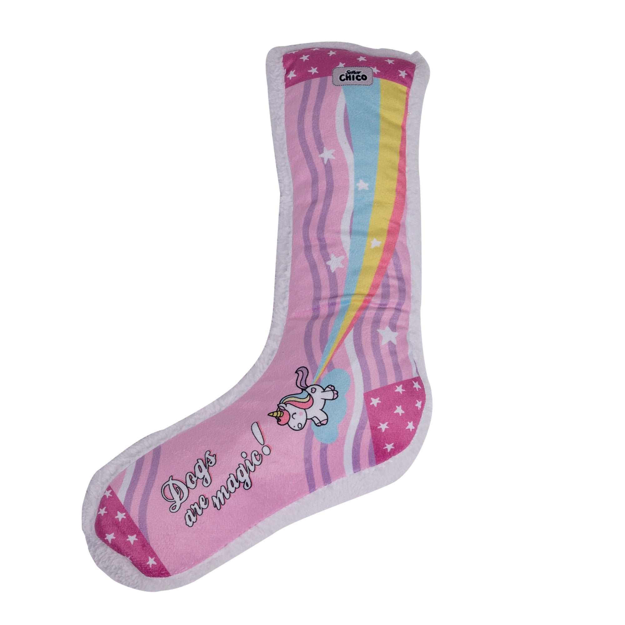 Squeaky Sock Plush Dog Toy – Whimsy Wonders Unicorn Design - Elite Pet Collective